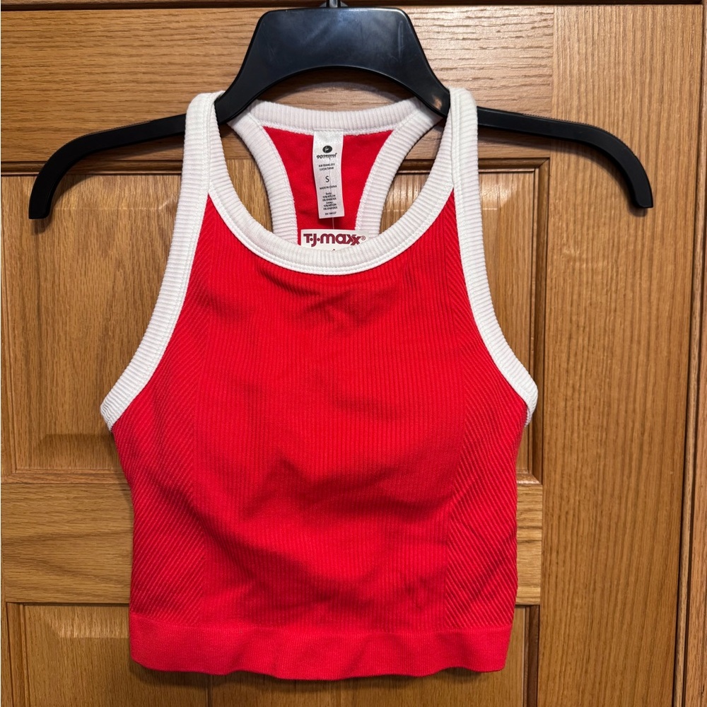 Red and White Ribbed Workout Tank